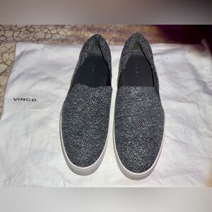 Vince Grey Speckled Tweed Platform Slip-On Sneakers
